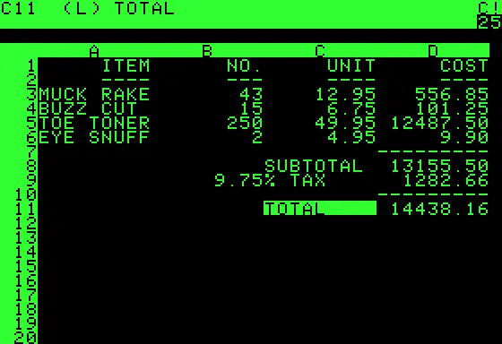 VisiCalc Homage screenshot